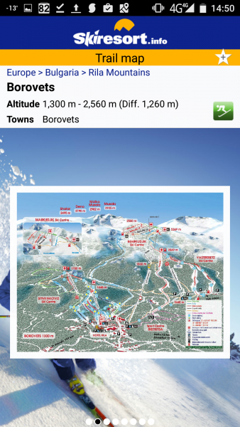 Карта на всички ски курорти и условията за ски в тях.